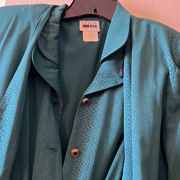 Vintage Leslie Faye Dress Hunter green with print Size 8 - Picture 2 of 5